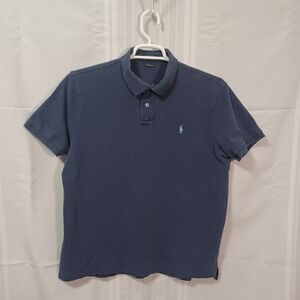 Polo Ralph Lauren Polo Shirt Mens XL Navy Blue Custom Slim Fit Cotton Pique Logo
